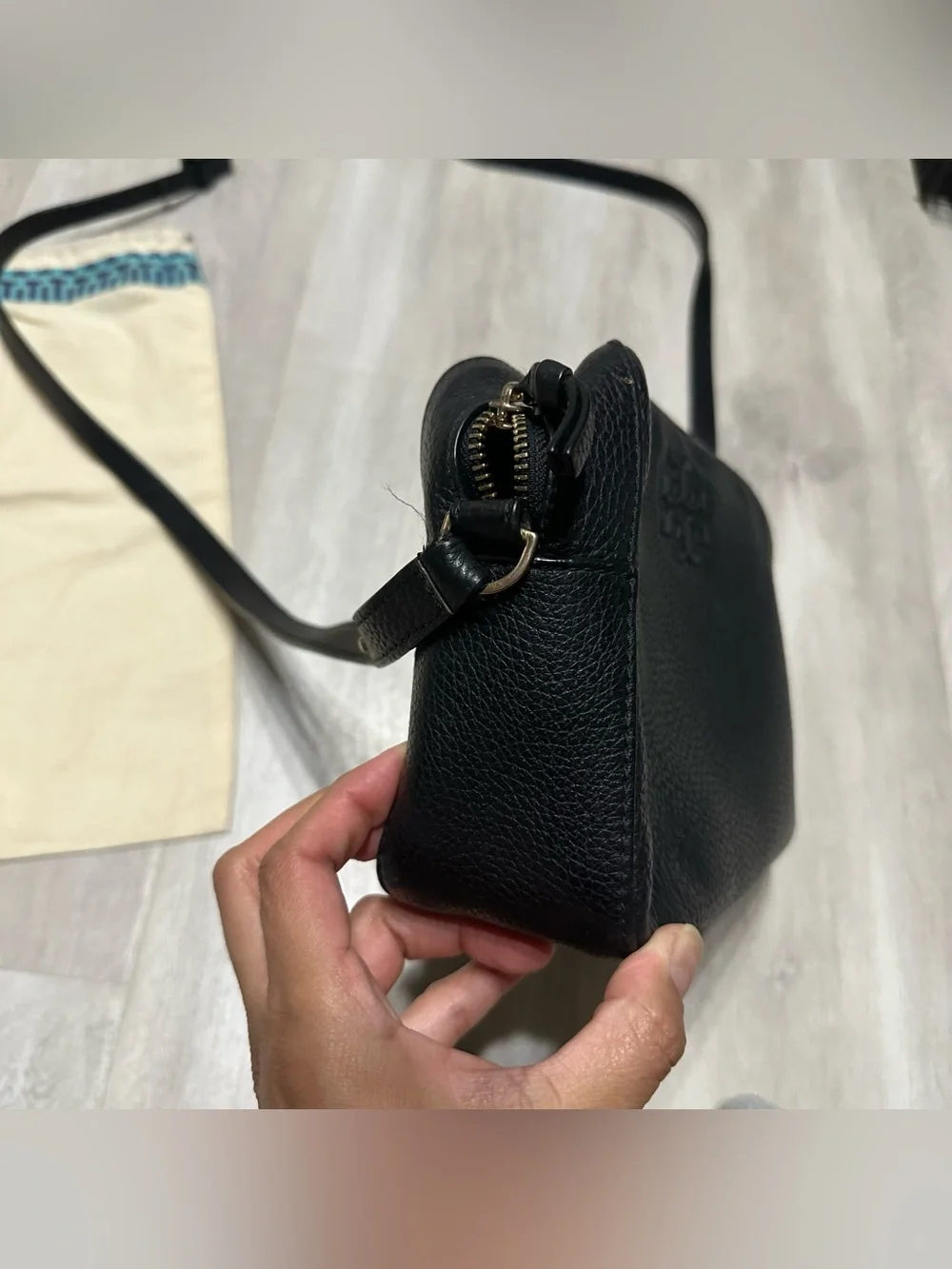 Tory Burch Black Pebbled Leather Crossbody Bag Purse